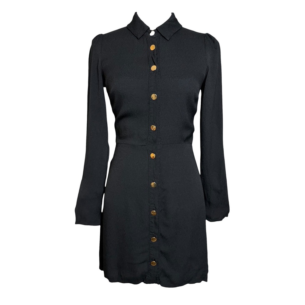 Reformation Hugh Shirt Dress 2 Black Minimalist Mod Preppy Long Sleeve Goth Mini